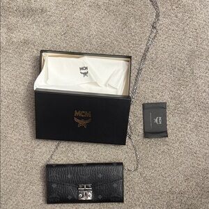 MCM Black Leather Chain Wallet